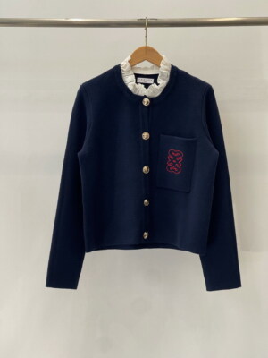 Sandro Alphabet embroidery Detachable lace collar Knit cardigan jacket