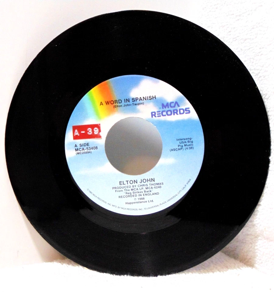 Elton John – A Word In Spanish - 1988 MCA Records 7" 45 + Picture Sleeve NM/VG+ Foto 3 de 4