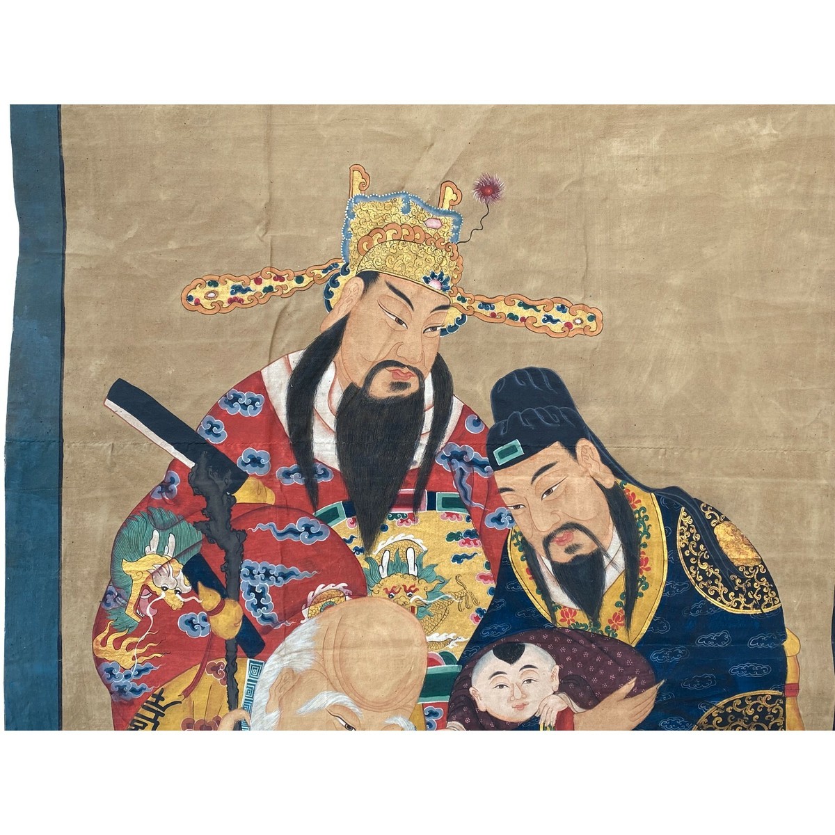 Large Chinese Vintage Canvas Color Ink SanXing (Fu Lu Shou) Painting Art cs7215S Large Chinese Vintage Canvas Color Ink SanXing (Fu Lu Shou) Painting Art cs7215S