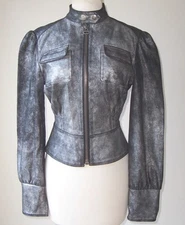 THOMAS WYLDE Black Silver Distressed Leather Jacket 4 