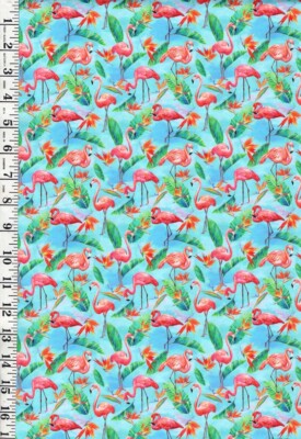 Fabulous Flamingos - Flamingos & Bird of Paradise - 120-8922-Aqua - By Half Yard