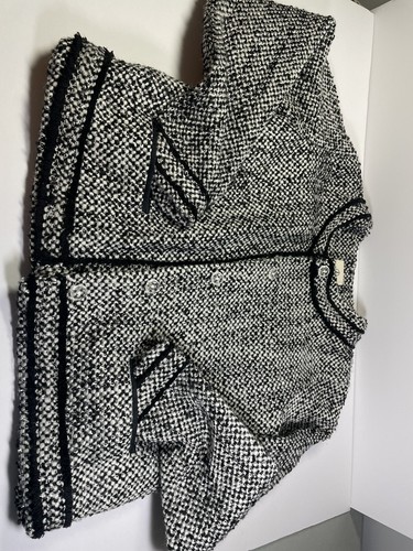 Land's End Black and White Tweed Coat Jacket Girls size 10-12 - Picture 3 of 12