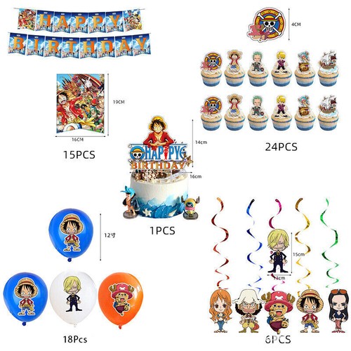 One Piece Kids Birthday Party Decoration Set Balloon Banner Cake Topper Swirl - Picture 7 of 19
