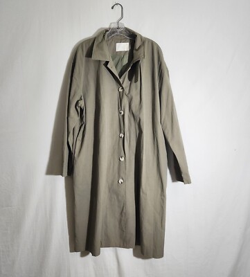 all:row Sage Green Trench Coat Womens Size L Button Oversize