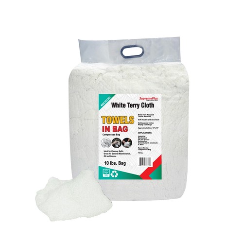 Recycled White Terry Towel Cleaning Rags 10 lbs. Bag Multipurpose Cleaning Towel