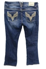 VIGOSS~MINT!!~THE CHELSEA DARK W/FADE BOOTCUT MID-RISE BLING JEANS SZ:11/12