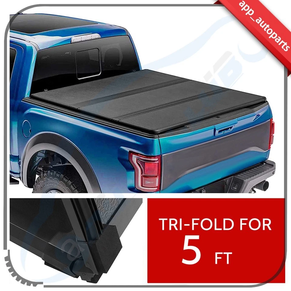 Hard Tri-Fold 5ft (60in)Truck Bed Tonneau Cover For Nissan Frontier 2005-2025 - Imagem 2 de 4