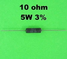 10 Ohm 5W Wirewound Power Resistor 3% Tolerance, Replaces 2W, 3W, 5% 10% Sizes
