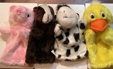 4 Plush Animal Hand Puppets Pig Cow Cat Duck Puppet Set Farm Animals Child Toys