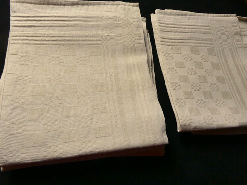 Lot De 12 Serviettes Damassées Anciennes - Coton Blanc, Fait Main
