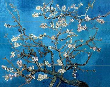 20 x 16 van Gogh Blossoming Almond Tumbled Marble Mural Backsplash Tile 2158