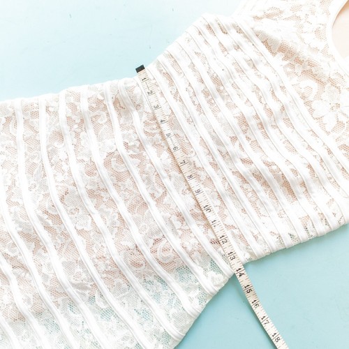 Betsy & Adam Ivory Lace Fit Flare Cap Sleeve Striped Mini Dress Size 6 Bridal - Picture 5 of 8