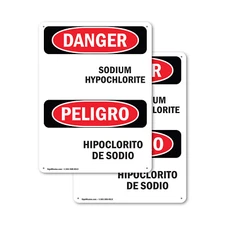 (2 Pack) Sodium Hypochlorite-Hipoclorito De Sodio OSHA Danger Sign Decal Metal