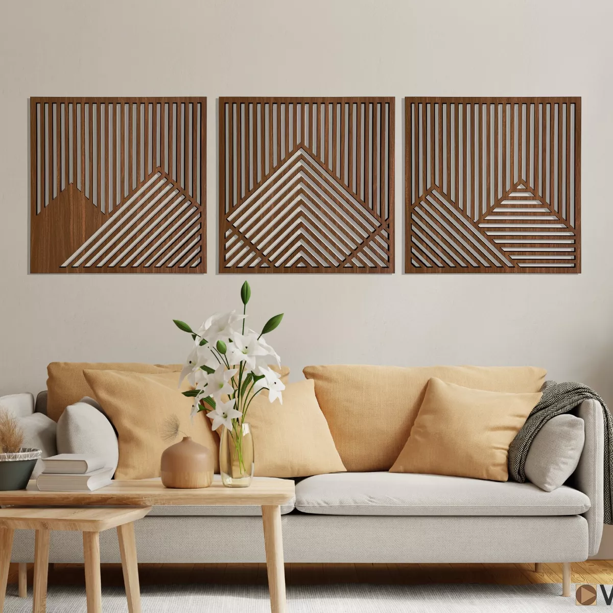 Wood wall art, Geometric wood wall decor