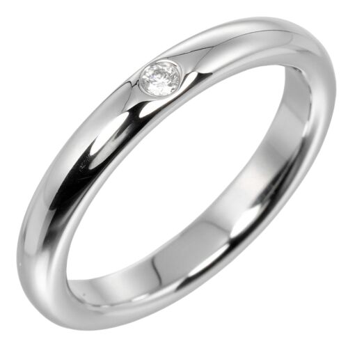 TIFFANY&Co. Stacking band Ring Pt950Platinum/1P diamond #4(US Size) 4.76g ... - 第 1/10 張圖片