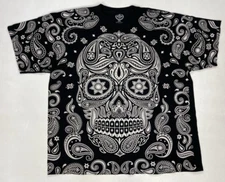 ODM Skull Graphic T-shirt Men XL Black Short Sleeve AOP