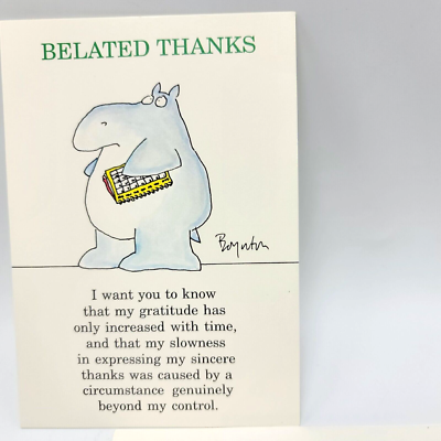 Boynton Belated Thank You Hippopotamus card Hippo 1981 Greeting