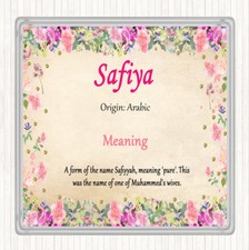 Safiya Name Meaning Drinks Mat Coaster Floral