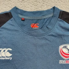 Canterbury USA Rugby T Shirt XS Blue Black Gray Performance Short Sleeve VAPODRI