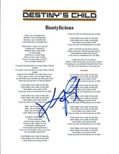 Kelly Rowland Signed Autographed Destiny's Child BOOTYLICIOUS Lyric Sheet COA