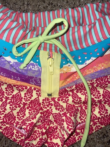 Maaji Multi-Print Eyelet Trim Zip Accent Surf Shorts Swimsuit Bottoms Rare Sz M - Picture 2 of 14