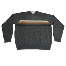 Geoffrey Beene Lambswool Crewneck Sweatshirt Mens Medium Dark Grey Chest Stripe