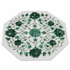 12" white octagonal Marble side Table Top Stone Inlay Coffee Table for decor