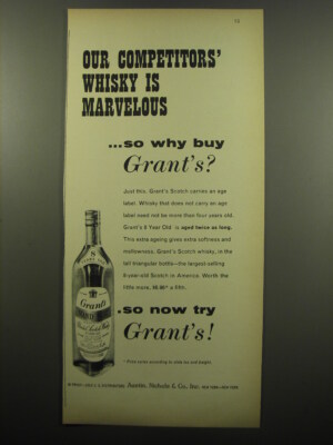 1960 Grant's Scotch Ad - Our competitors whisky is marvelous