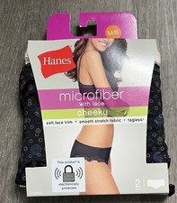 NWT Two Pair Women's Hanes Medium Black Print Ivory Soft Stretch Cheeky Panties