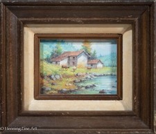 Excepcional pintura al óleo de paisaje ecuatoriano vintage de Fanny Moncayo, BUENA 2