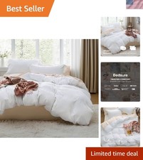 White Duvet Cover King Size - 3 Pieces Prewashed Cotton-Like Polyester Extra ...