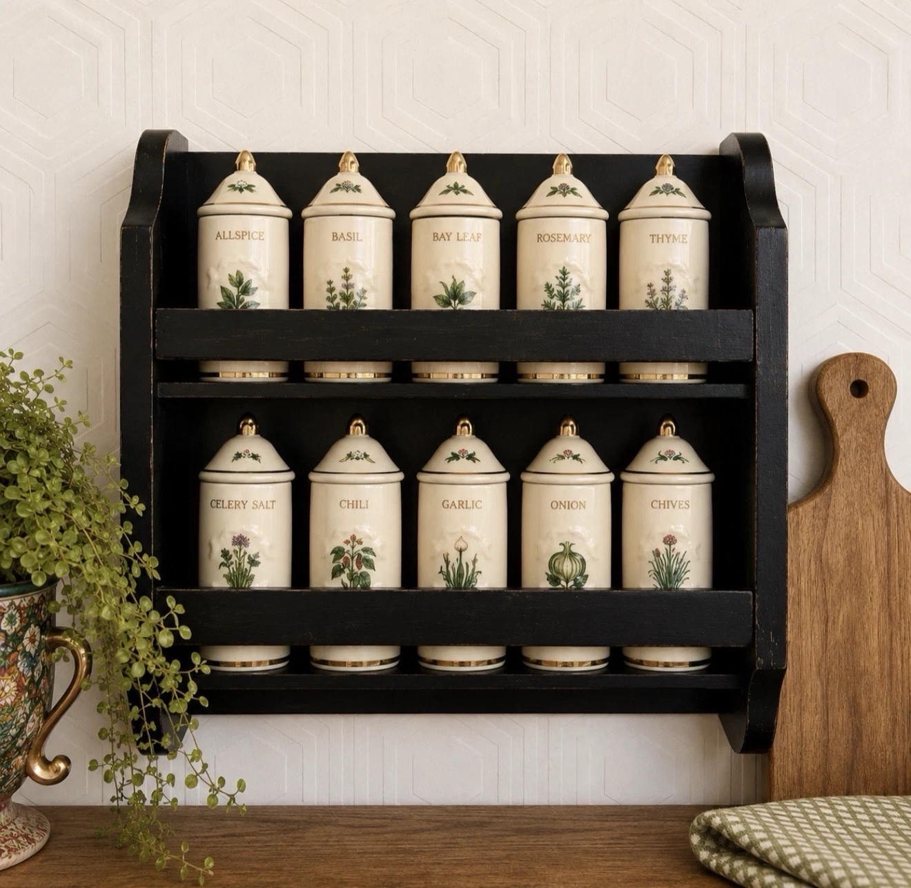 Vintage Wooden Wall Spice Rack Two Shelf Black Distressed Cottage Kitchen
Opens in a new window or t