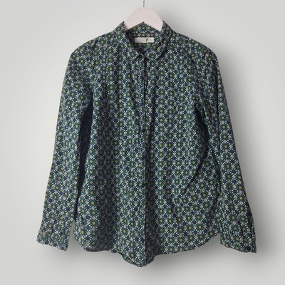 Seasalt Shore Muse Shirt Women's Size 12 Green Blue Organic Cotton Patterned