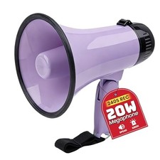 20W Megaphone Bullhorn, Built in Siren  240s Recording, 5.4" 8.6" Purple