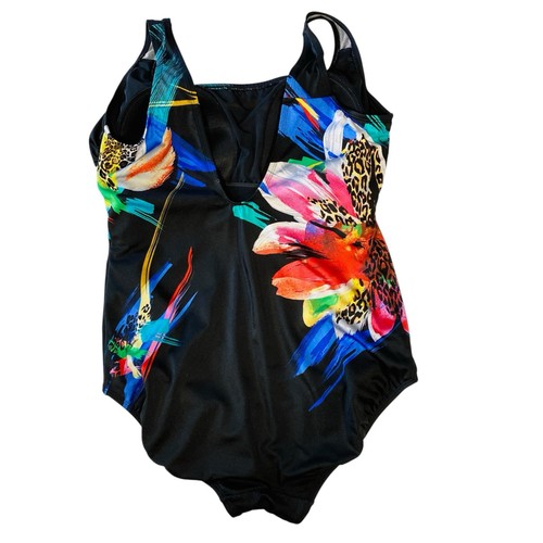 VINTAGE 90s Rainbow Floral & Leopard One Piece Swimsuit Plus Size 20W 2XL Beach - Picture 3 of 7