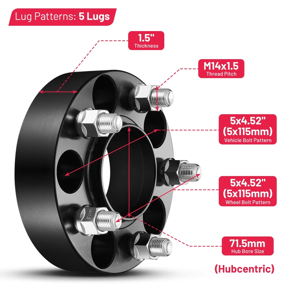 1.5" 5x115 Hubcentric Wheel Spacers 14x1.5 For Dodge Charger Magnum Challenger — 第 2/4 张图片