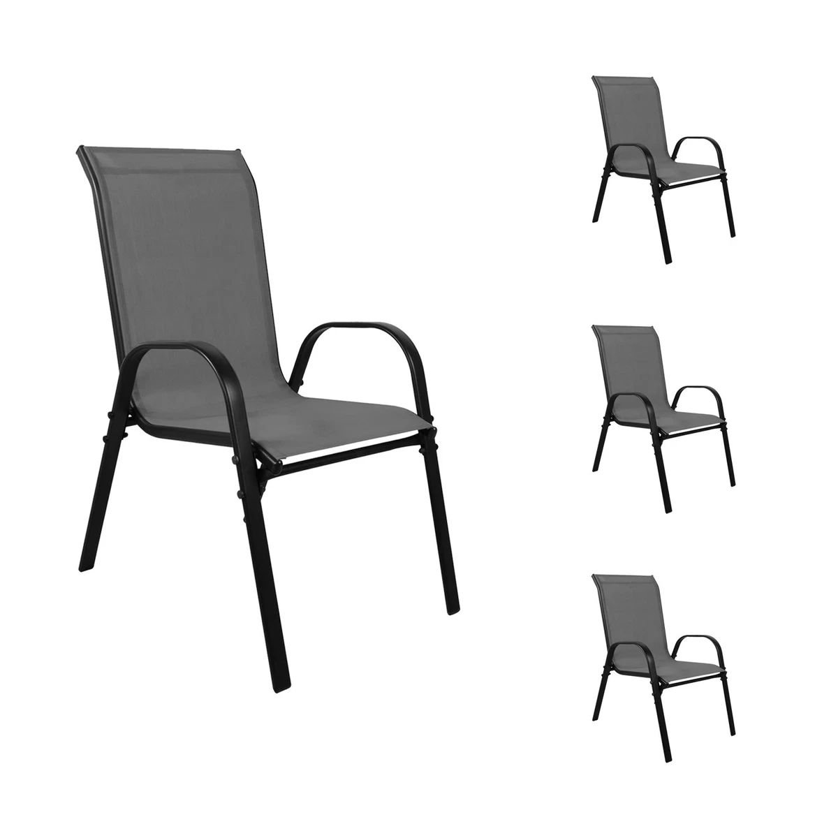 4 uds. Silla apilable XL silla apilable aluminio - mezcla de metal negro textiles Anth.