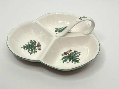 Nikko Christmastime Happy Holidays Three Section Divided Serving Dish Handle