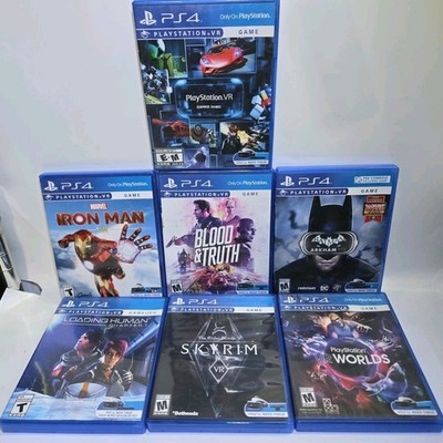 LOT OF 7 PlayStation 4 VR GAMES Batman Arkham, Iron Man, Skyrim, Blood&truth Etc