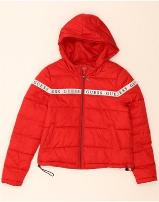GUESS Damen Graphic Hooded Padded Jacket UK 10 Small Red Polyester XP09