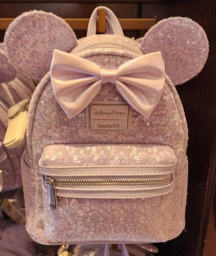 Disney Parks Loungefly Minnie Mouse Purple Sequins Mini Backpack New 2025