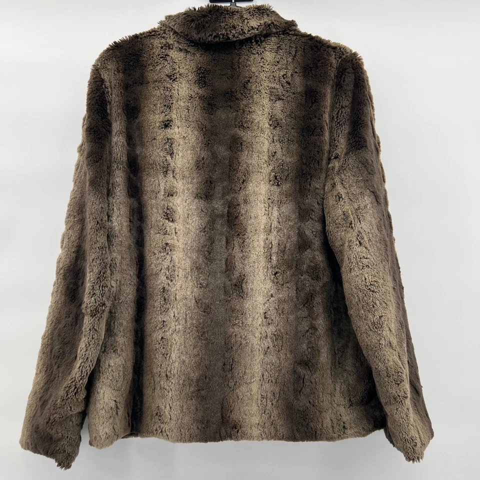 Betsey Johnson Faux Fur Jacket Brown Coat Collared Plush Outerwear Women's Large - Image 4 of 4