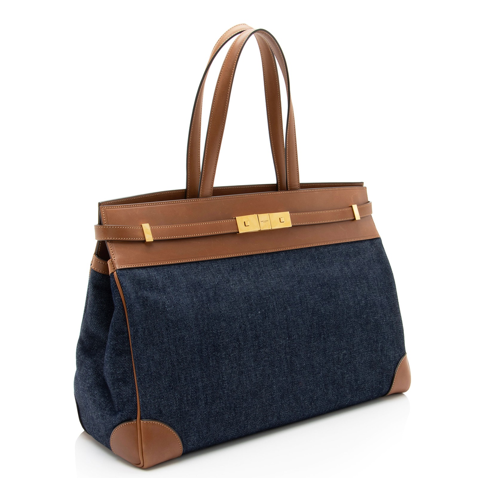 Borsa media Saint Laurent in pelle denim Manhattan