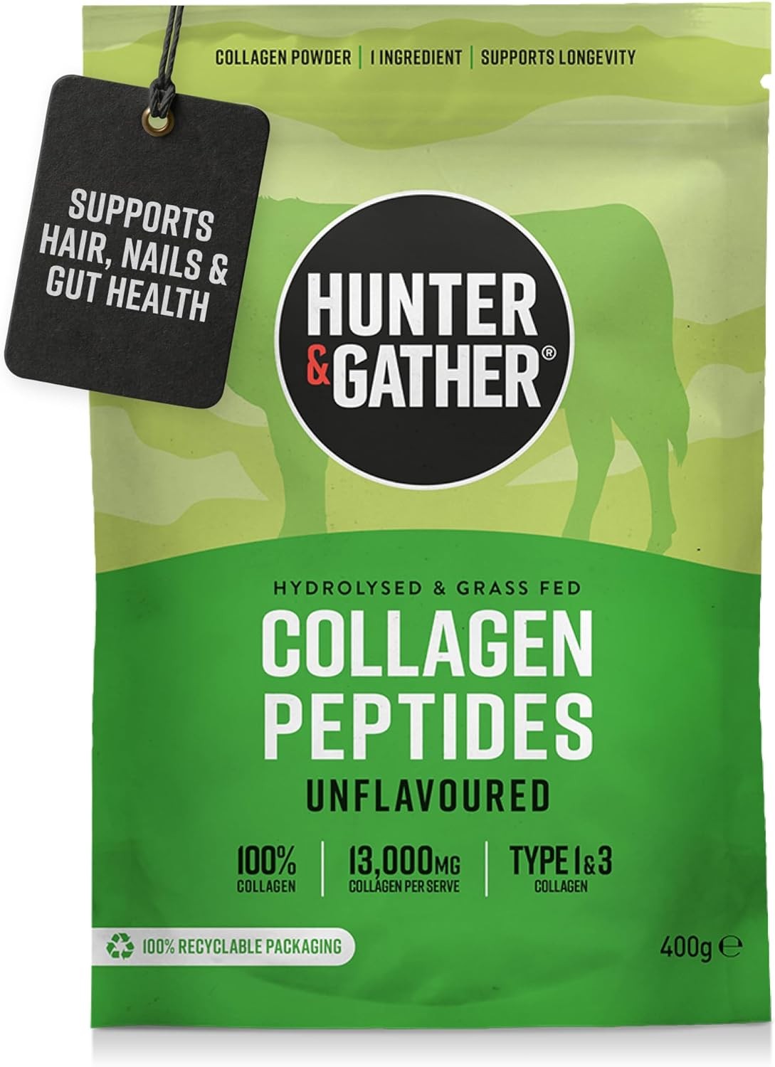Grass Fed Bovine Collagen Powder 400g Unflavoured Hydrolysed Peptides Hair