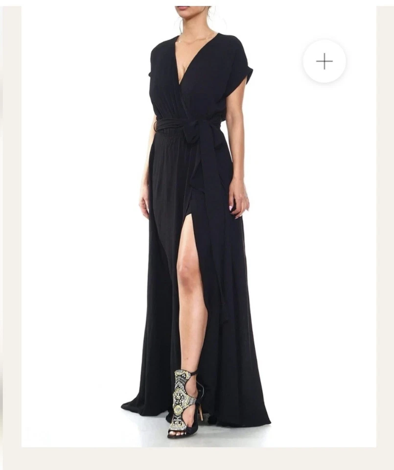 Меган LOS ANGELES черный искусственного надежном подпоясанный погружения v-образным вырезом разрез макси платье средний - Изображение 2 из 4