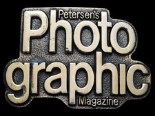 KE31128 VINTAGE 1979  PETERSEN'S PHOTOGRAPHIC MAGAZINE  BRASSTONE BELT BUCKLE