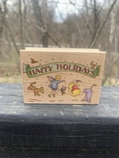 Winnie Pooh Happy Holidays Stamp Wooden Christopher Robin Piglet Disney 744H