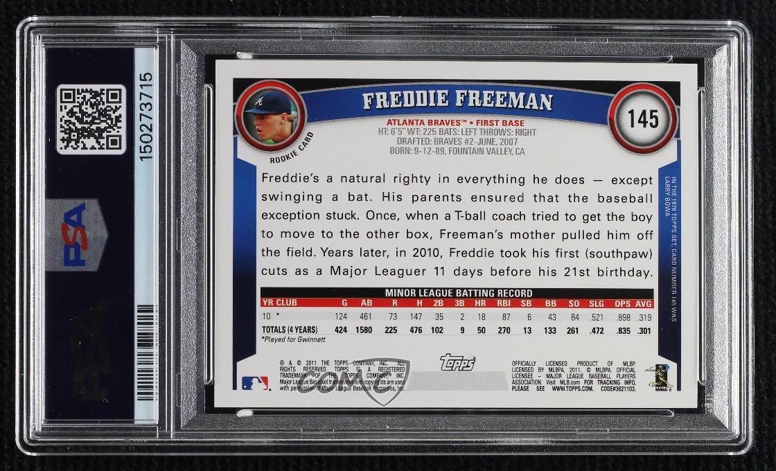 2011 Topps Freddie Freeman #145 PSA 8 Rookie RC view 2
