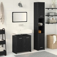 BadezimmermöBel Set Schwarz Eichenoptik Holzwerkstoff 3-Teilig