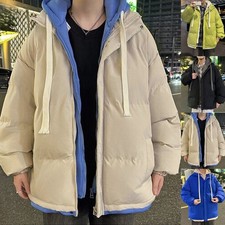 Loose for Fit Men's Hooded Parka Cotton-Padded Warm Jacket for Autumn Winter